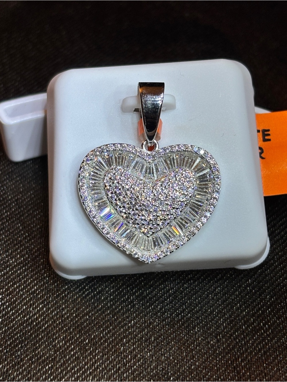 .925 Sterling Silver 3ct. VVS Moissanite Double Halo Heart Pendant - Picture 8 of 9